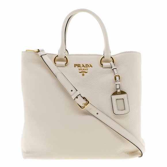 Prada Tote Large Shopping Shoulder Bag Vitello Phenix White Leather 1BG865 New - Picture 1 of 7